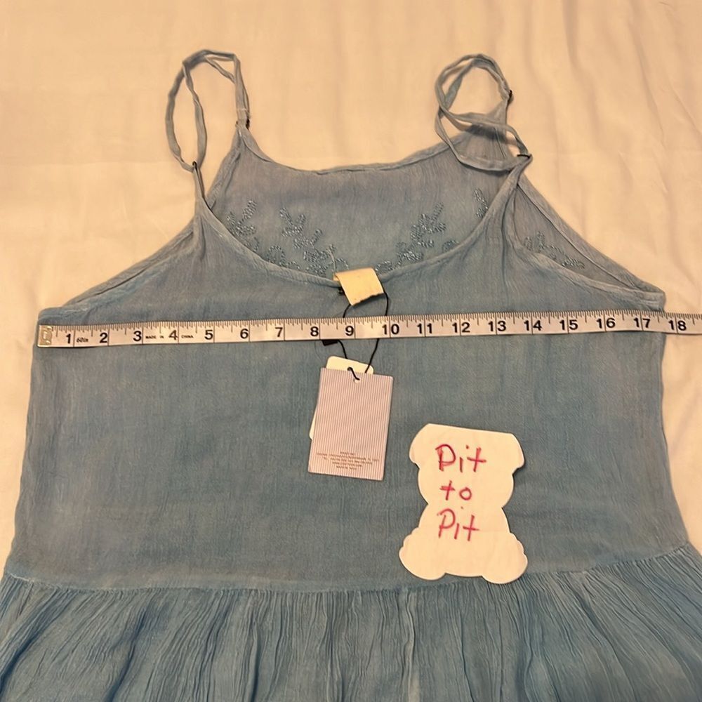 NWT BE beach size XL adjustable spaghetti strap blue embroidered sheer sundress - Picture 8 of 12
